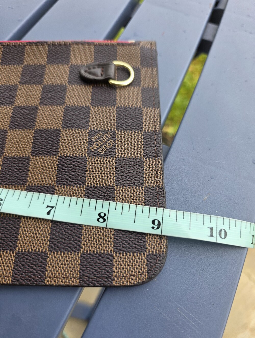 Louis Vuitton Damier Ebene Neverfull Pochette Wristlet Pouch Clutch Red Lining - Picture 6 of 8